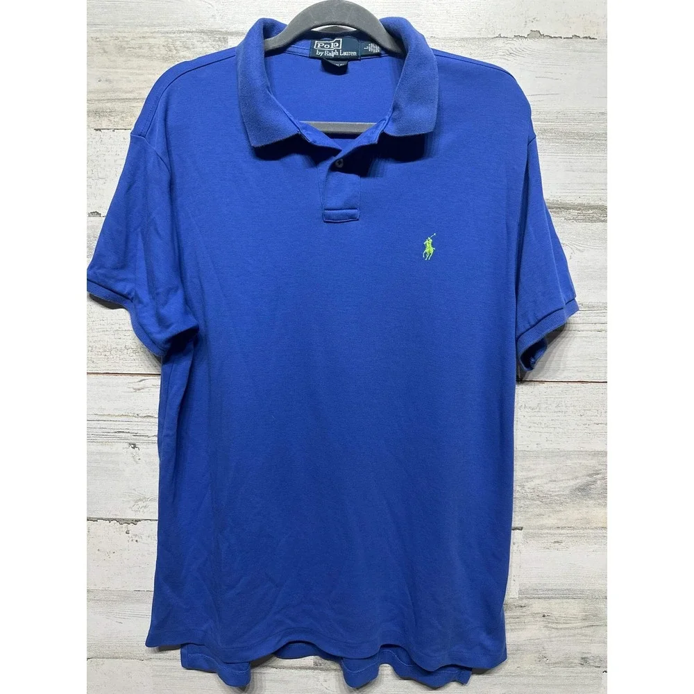 Polo Ralph Lauren Polo Shirt Mens Large Blue Custom Fit Short Sleeve EUC